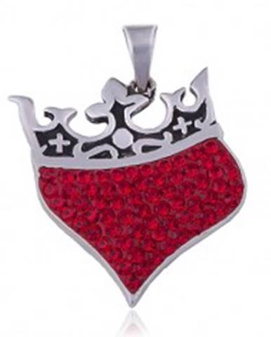 Prívesok zo striebra 925 - srdce s kráľovskou korunou, červené zirkóny
