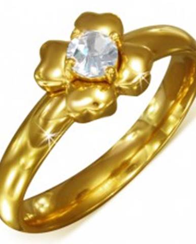 Prsteň zlatej farby z chirurgickej ocele s čírym zirkónom - kvet - Veľkosť: 52 mm