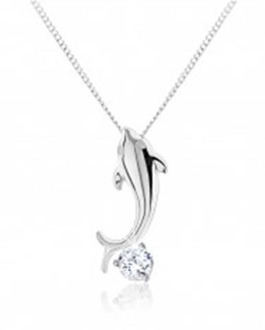 Strieborný náhrdelník 925, lesklý malý delfín, brúsený zirkón čírej farby