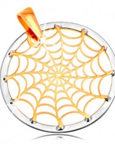 Zlatý 14K prívesok - pavučina v kontúre kruhu, žlté a biele zlato