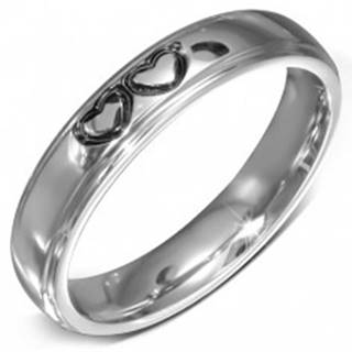 Lesklý oceľový prsteň - hladká obrúčka s dvoma spojenými srdciami - Veľkosť: 49 mm