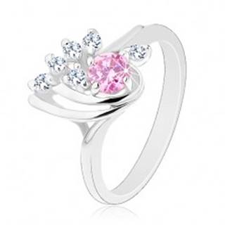 Ligotavý prsteň, asymetrická kvapka zdobená zirkónmi čírej a ružovej farby - Veľkosť: 50 mm