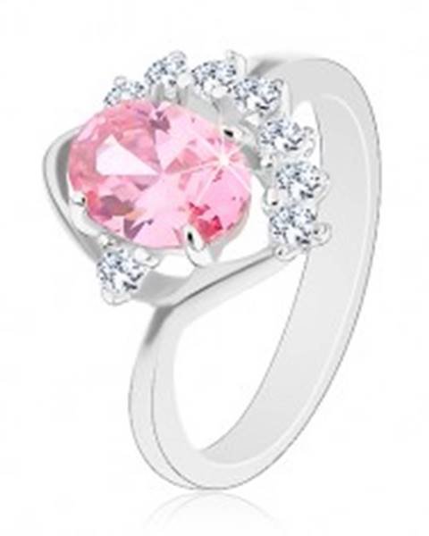 Lesklý prsteň so zahnutým ramenom, ružový ovál, zirkónový číry oblúk, oblúčik - Veľkosť: 49 mm