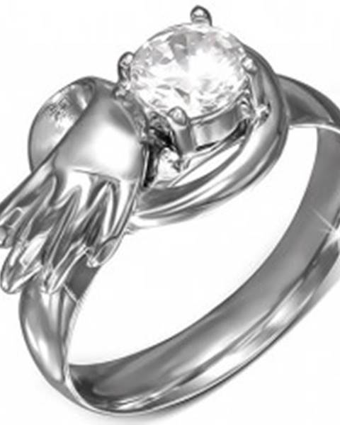Oceľový prsteň s okrúhlym čírym zirkónom, anjelské krídlo - Veľkosť: 49 mm