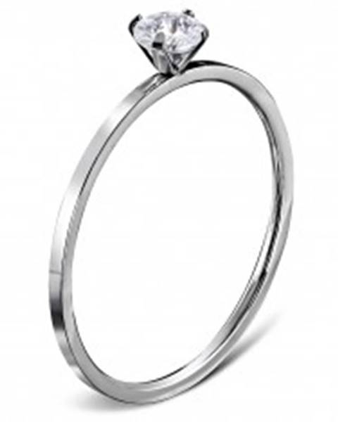 Zásnubný prsteň z ocele 316L striebornej farby, okrúhly číry zirkón - Veľkosť: 49 mm