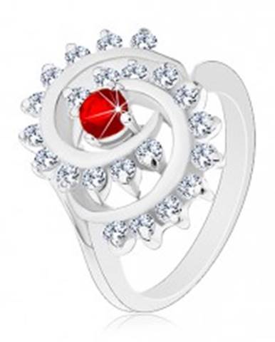 Lesklý prsteň s ozdobnou špirálou s čírym lemom, tmavočervený zirkón - Veľkosť: 52 mm