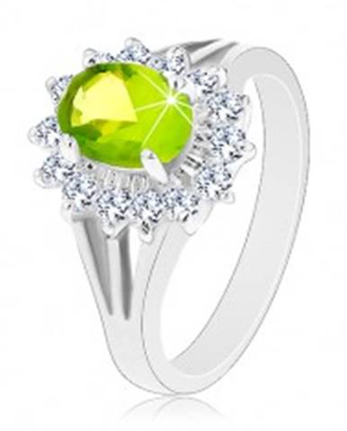 Ligotavý prsteň s rozdelenými ramenami, zirkónový ovál v zelenej farbe - Veľkosť: 50 mm