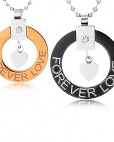 Náhrdelníky pre dvoch z chirurgickej ocele, obrys kruhu, srdiečko, "Forever love"