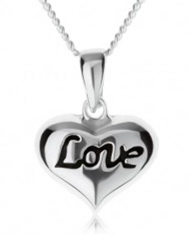 Nastaviteľný náhrdelník, srdiečko s nápisom "Love", striebro 925