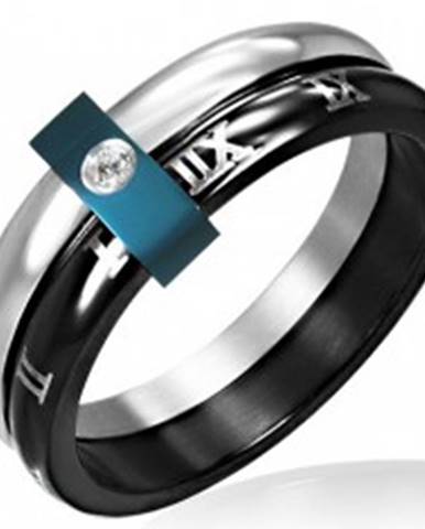 Oceľový prsteň - dvojitý s rímskymi číslicami - Veľkosť: 49 mm