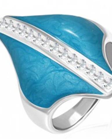 Oceľový prsteň - modrý kosoštvorec, zirkónový pás - Veľkosť: 54 mm