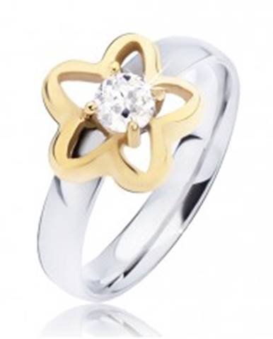 Oceľový prsteň, obrys hviezdy zlatej farby s čírym okrúhlym zirkónom - Veľkosť: 49 mm