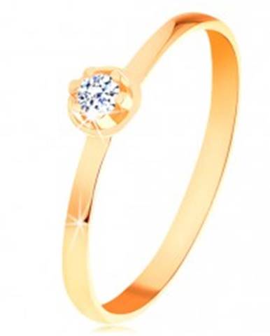 Prsteň v žltom 14K zlate - číry diamant vo vyvýšenom okrúhlom kotlíku - Veľkosť: 49 mm