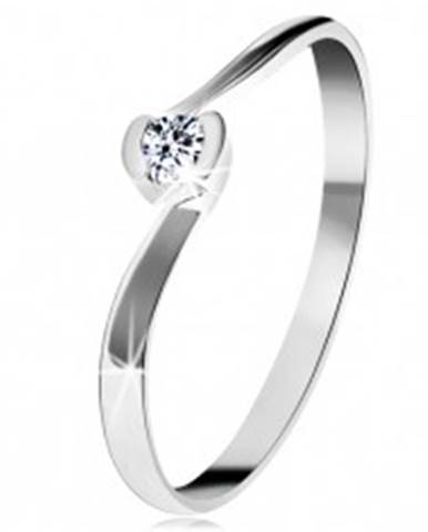 Prsteň z bieleho 14K zlata - číry diamant medzi zahnutými koncami ramien - Veľkosť: 49 mm