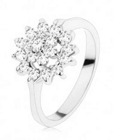 Trblietavý prsteň so zúženými ramenami, zirkóny v čírej farbe, kvet v kruhu - Veľkosť: 56 mm