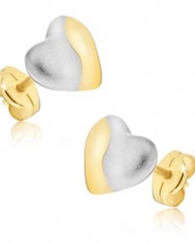 Zlaté náušnice 585 - dvojfarebné symetrické srdcia, puzetky