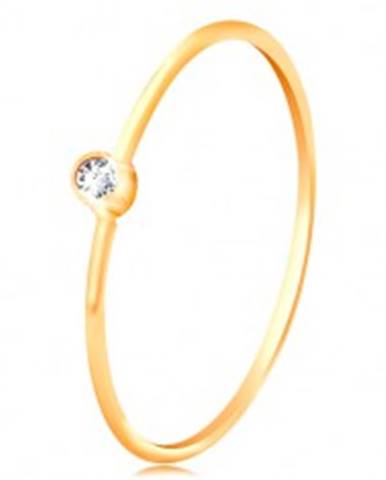 Zlatý diamantový prsteň 585 - ligotavý číry briliant v lesklej objímke, úzke ramená - Veľkosť: 48 mm