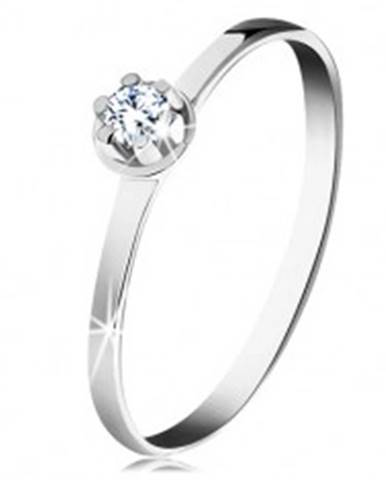 Zlatý prsteň 585 - číry diamant vo vyvýšenom okrúhlom kotlíku, biele zlato - Veľkosť: 49 mm