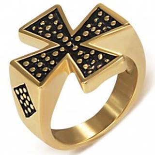 Pečatný prsteň z ocele zlatej farby - Maltézsky kríž - Veľkosť: 51 mm