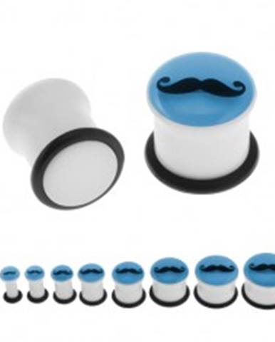Biely piercing do ucha - plug, fúzy, gumička, modrá predná časť žiariaca v tme - Hrúbka: 10 mm