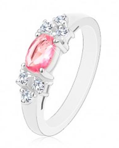 Ligotavý prsteň v striebornom odtieni, ružovo-číra zirkónová mašlička - Veľkosť: 50 mm