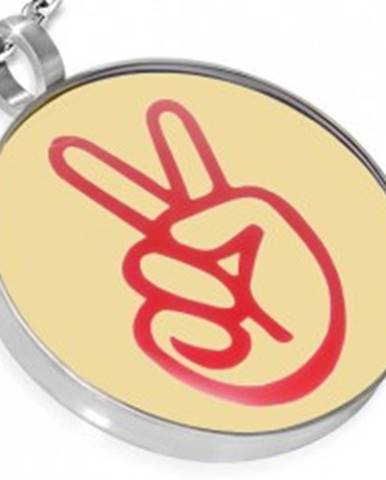 Oceľový okrúhly prívesok - logo peace, ruka