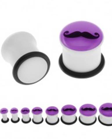 Plug do ucha, biela farba, fialová predná časť svietiaca v tme, fúzy, gumička - Hrúbka: 10 mm