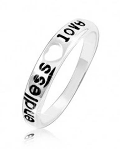 Strieborný prsteň 925, srdiečkový výrez a nápis endless love - Veľkosť: 48 mm