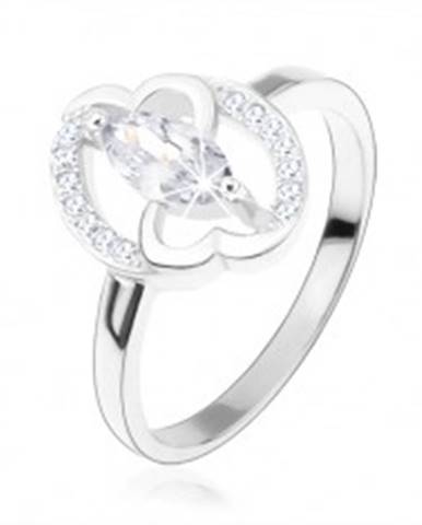 Zásnubný prsteň, striebro 925, číre zirkónové zrnko, prepojené srdcia - Veľkosť: 49 mm