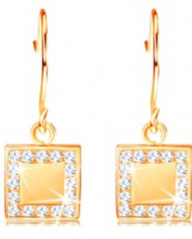 Zlaté diamantové náušnice 585 - plochý štvorec s čírymi briliantmi po obvode