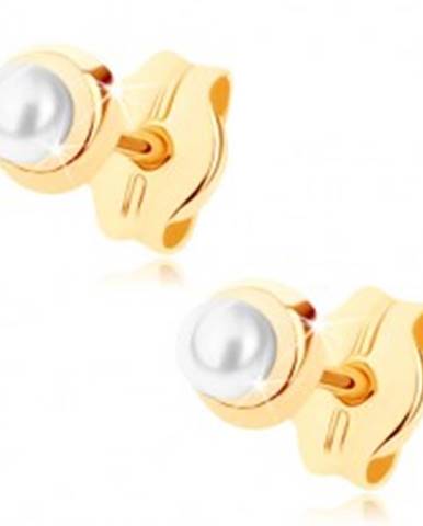 Zlaté náušnice 375 - malý lesklý kruh s drobnou guľatou perličkou