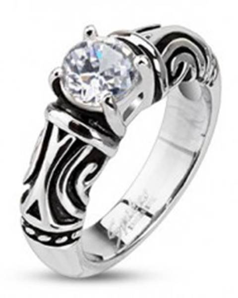 Oceľový dekoratívny patinovaný prsteň so zirkónom - Veľkosť: 48 mm