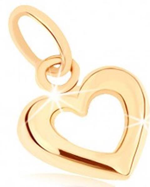 Zlatý prívesok 375 - širšia zaoblená kontúra súmerného srdca, vysoký lesk