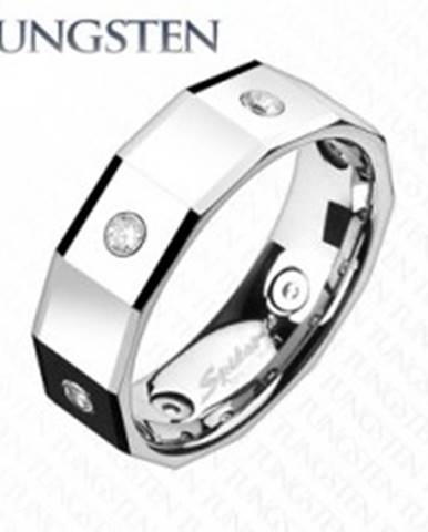 Hranatý volfrámový prsteň so štvorcami a zirkónmi - Veľkosť: 49 mm