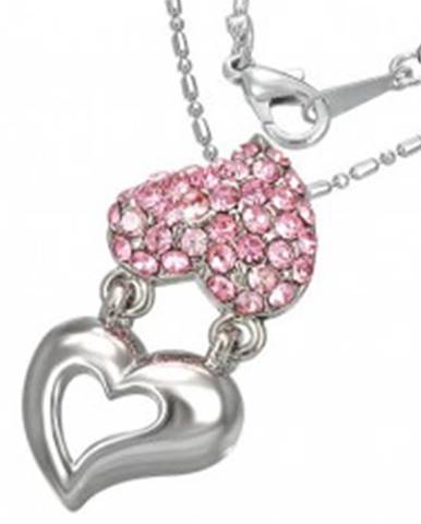 Náhrdelník - držiace sa kovové a zirkónové srdcia, ružové zirkóny
