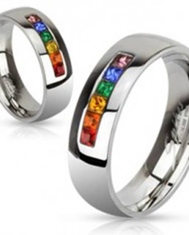 Oceľový prsteň s rôznofarebnými zirkónmi - Veľkosť: 49 mm