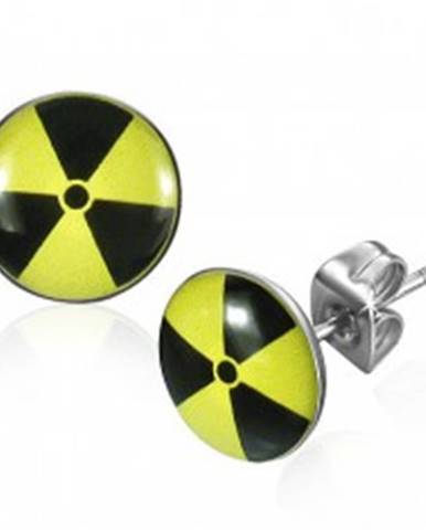 Okrúhle oceľové náušnice - žltočierny nukleárny symbol
