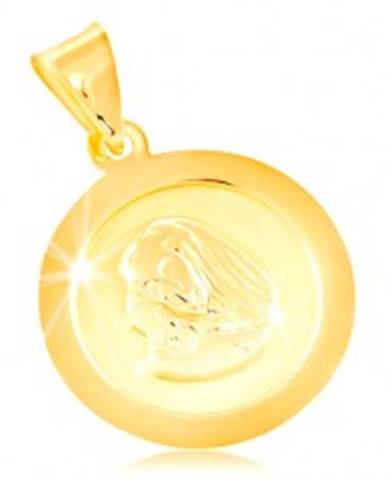 Prívesok v žltom 14K zlate, okrúhla známka s Pannou Máriou