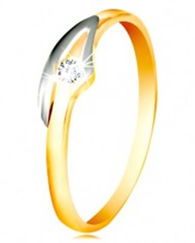 Prsteň v 14K zlate so zirkónom čírej farby, dvojfarebné ramená - Veľkosť: 48 mm