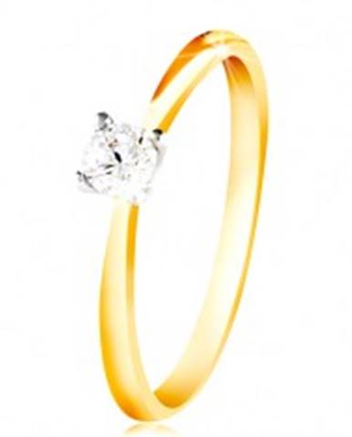 Zlatý 14K prsteň - tenké ramená, číry zirkón v kotlíku z bieleho zlata - Veľkosť: 48 mm