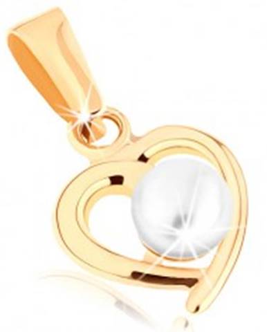 Zlatý prívesok 375 - kontúra nesúmerného srdiečka, guľatá perla bielej farby