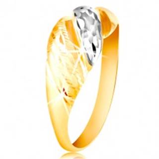Zlatý prsteň 585 - vypuklé pásy žltého a bieleho zlata, ligotavé ryhy - Veľkosť: 48 mm