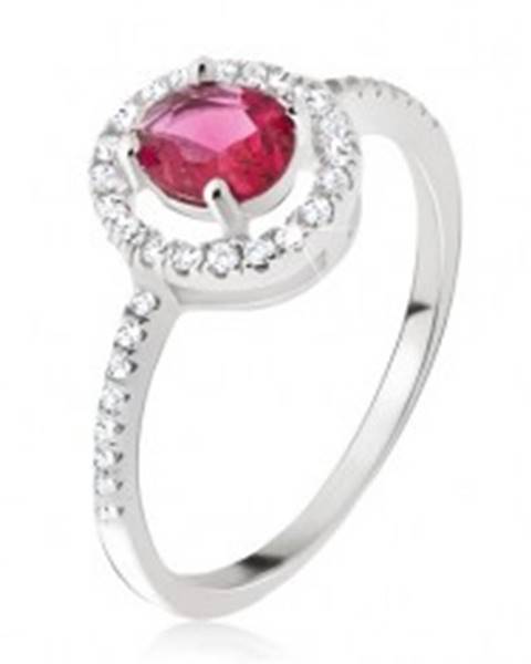 Strieborný prsteň 925 - okrúhly ružovočervený zirkón, číra obruba - Veľkosť: 54 mm