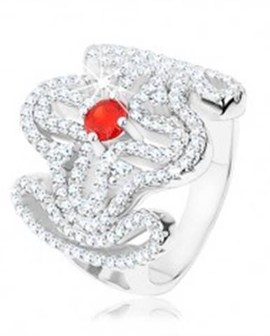 Masívny prsteň, striebro 925, červený zirkónik, rozsiahly ornament - kríž - Veľkosť: 49 mm