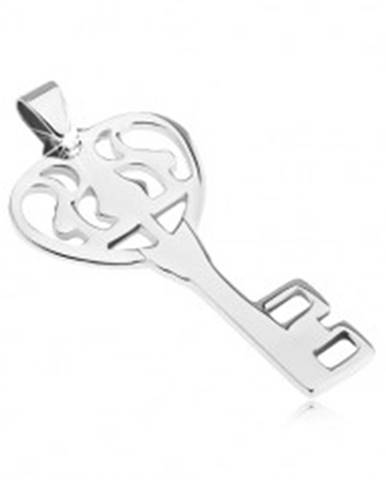 Prívesok z ocele - lesklý zdobený kľúč od srdca