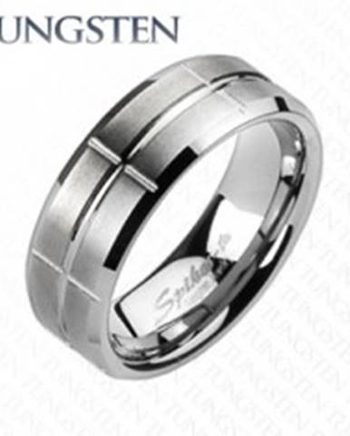 Wolfrámový prsteň - brúsený, so zárezmi - Veľkosť: 49 mm