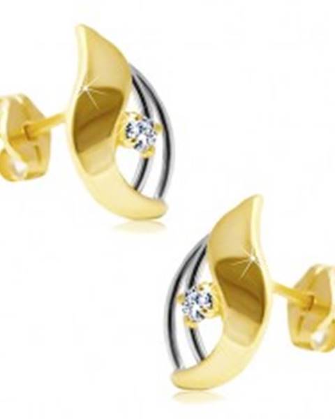 Diamantové náušnice v 14K zlate - žiarivý číry briliant v dvojfarebnej kvapke