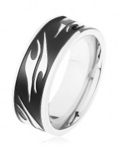 Lesklý prsteň z chirurgickej ocele, čierny pás zdobený motívom tribal - Veľkosť: 57 mm