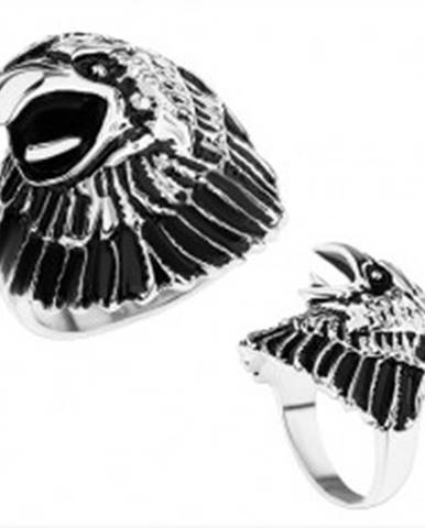 Masívny prsteň z ocele 316L, hlava orla s patinou, lesklé ramená - Veľkosť: 59 mm