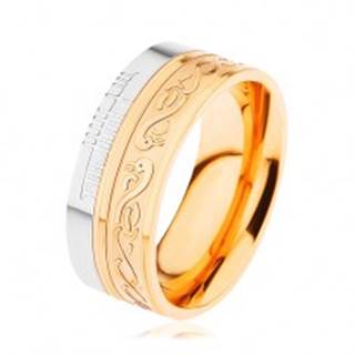 Lesklý prsteň z ocele 316L, zlatá a strieborná farba, špirála, had, zárezy - Veľkosť: 54 mm